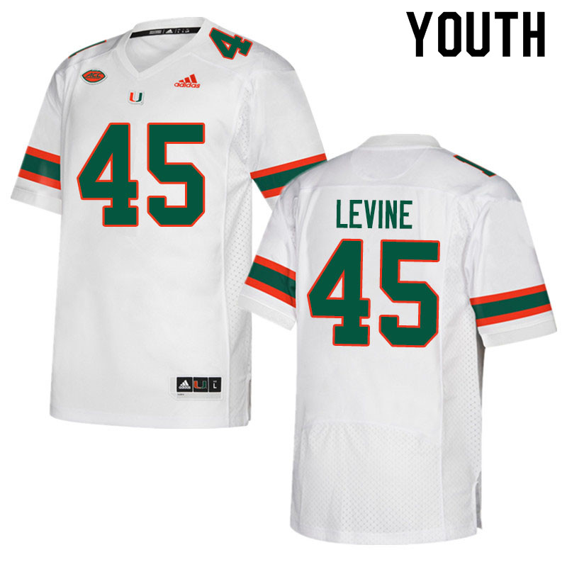 Adidas Miami Hurricanes Youth #45 Bryan Levine College Football Jerseys Sale-White